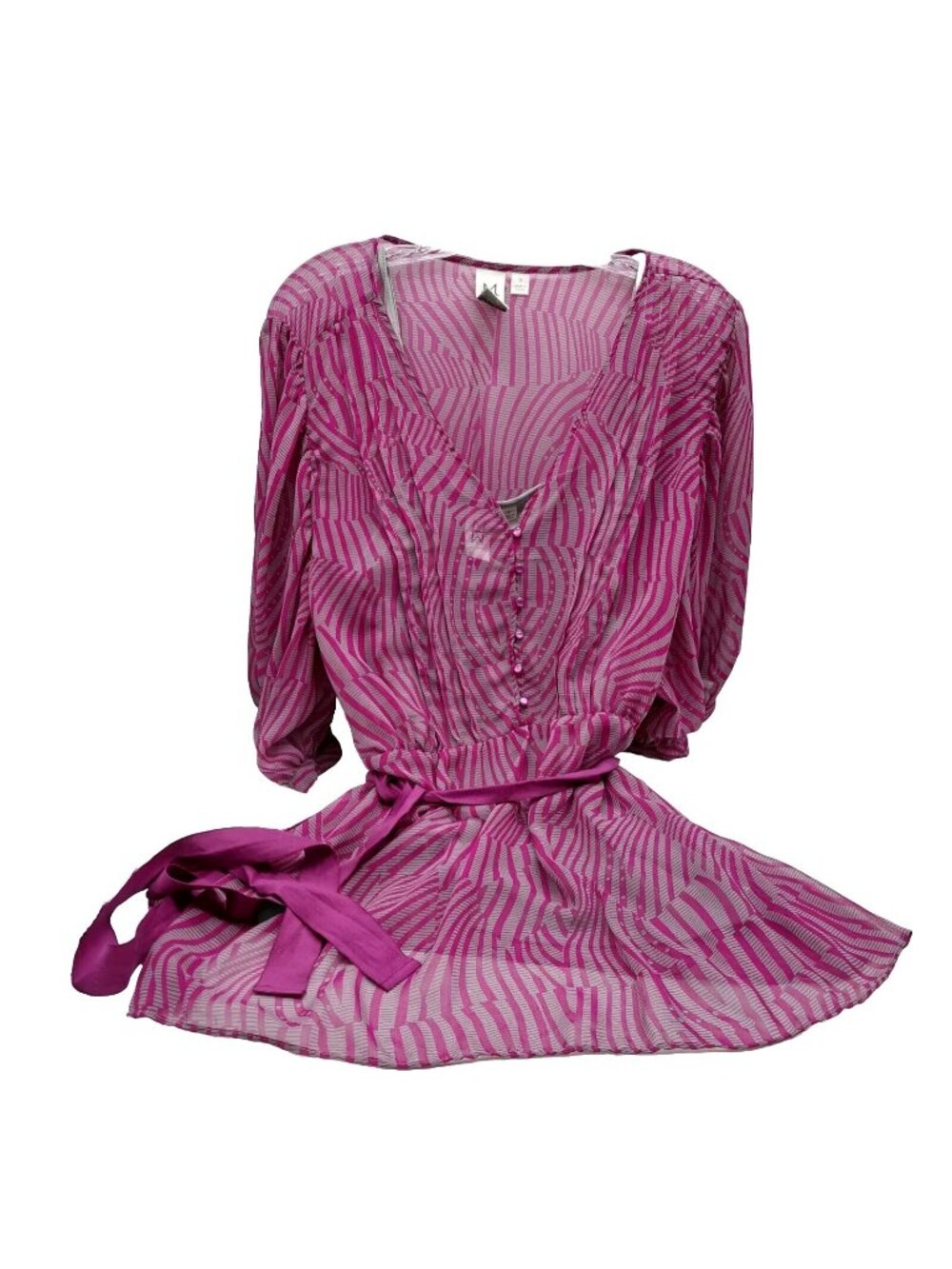 Marc Bower Pink Gray Striped V-Neck Shirt Sheer Size 1X With Gray Tank Ties